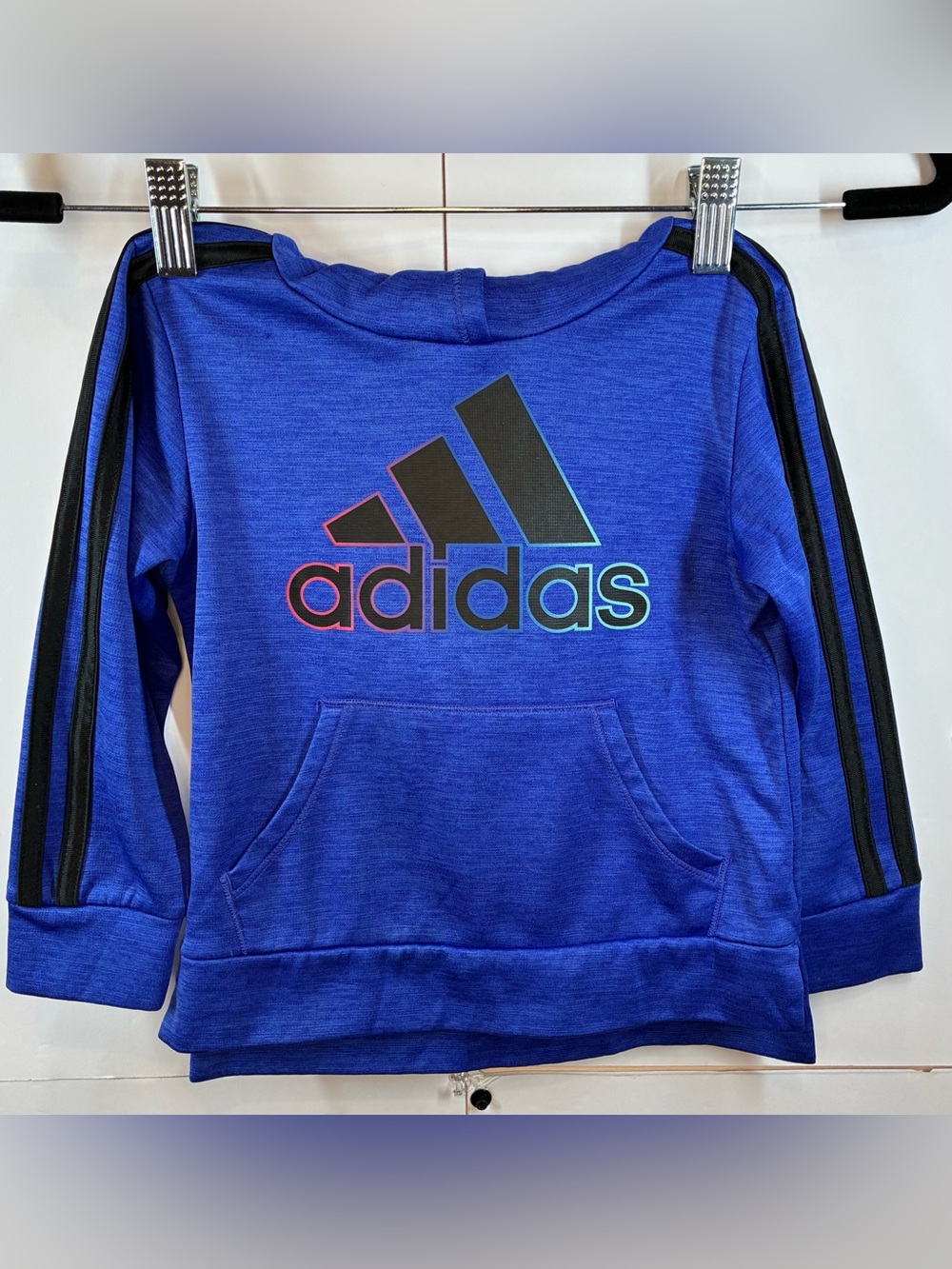 Adidas Toddler Boys Blue Logo Pullover Hoodie Sweatshirt Size 3T